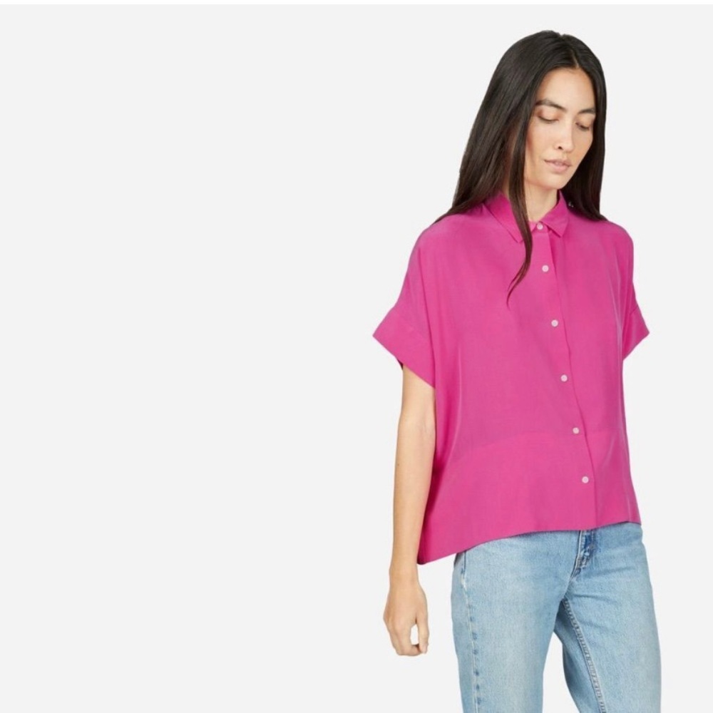 Everlane clean silk short-sleeve square shirt, Size 0